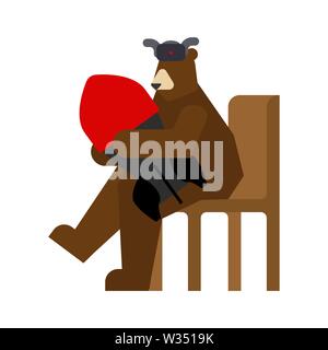 Russian bear and bomb. Beast and rocket. National Russia Nuclear weapons Stock Vector