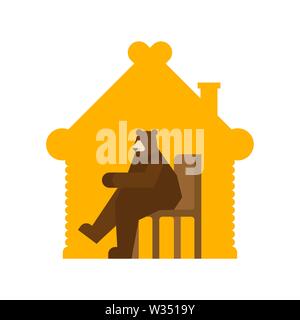 Russian bear in Wooden hut. Russia traditional home Stock Vector