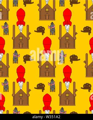 Russian Nuclear weapons background. Russian bear and bomb pattern seamless. Beast and rocket. National texture Stock Vector