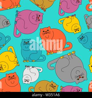 Fat cat pattern seamless. thick Pet background. vector illustration texture Stock Vector