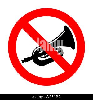 Stop beep Trumpet isolated. Ban hooter. Red prohibition road sign Stock Vector