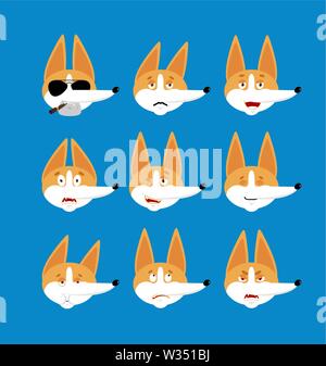 Corgi set emoji avatar. sad and angry face. guilty and sleeping. Pet sleeping emotion face. Dog Eggplant. Vector illustration Stock Vector