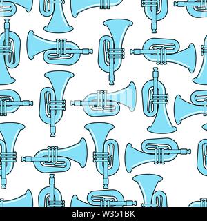 Trumpet pattern seamless. Musical instrument background . Horn vector illustration Stock Vector