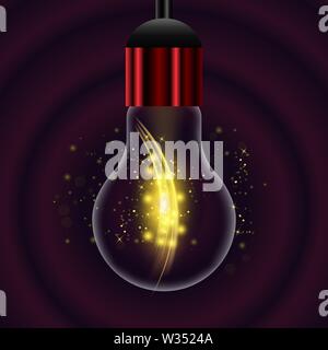 Glass Bulb on Dark Red Radial Background Stock Vector