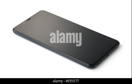 Turned off black modern smartphone isolated on white Stock Photo