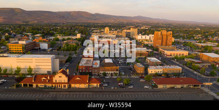 Beautiful light illuminated the downtown urban core city center of Yakima, WA Stock Photo