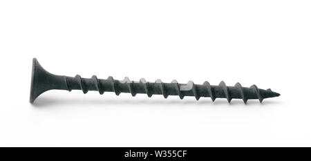 Side view of black drywall screw isolated on white Stock Photo