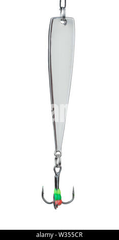 Metal winter ice fishing lure isolated on white Stock Photo