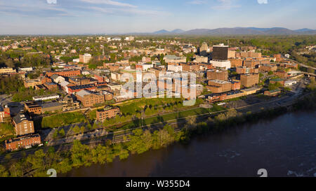 Aerial View of the James River flowing by the hill that holds Lynchburg Virginia Stock Photo