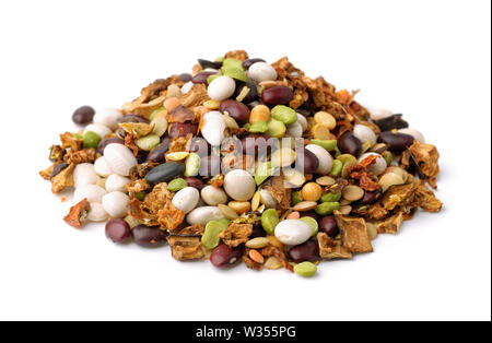 Pile of dry beans and vegetables soup mix isolated on white Stock Photo