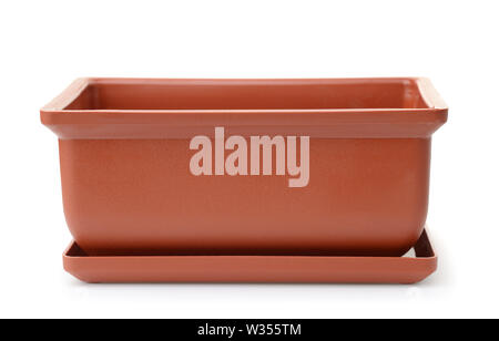 Front view of empty rectangular plastic flower pot isolated on white Stock Photo