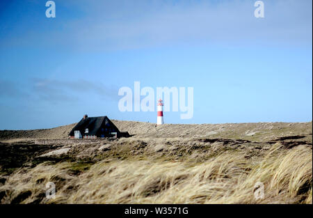 Sylt, Germany. 19th Feb, 2019. The List-Ost lighthouse on the island of Sylt. Sylt is the largest North Frisian island in Germany. Credit: Britta Pedersen/dpa-Zentralbild/ZB/dpa/Alamy Live News Stock Photo