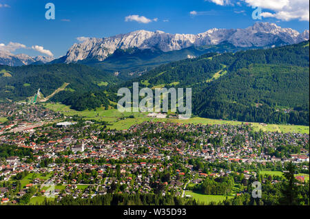 city Garmisch-Partenkirchen in Bavaria at sunny day Stock Photo