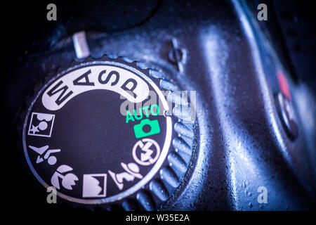 Closeup on camera mode selection dial Stock Photo