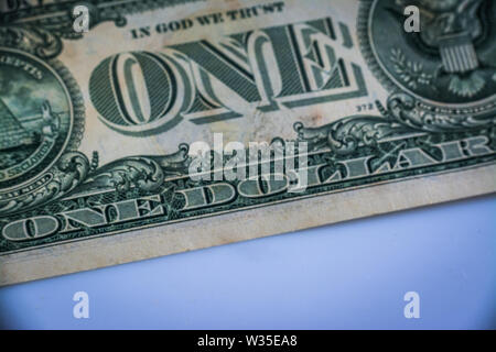 Macrophotography on old one dollar bill Stock Photo
