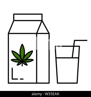 Carton pack and glass of hemp milk. Isolated vector illustration on white background. Stock Vector
