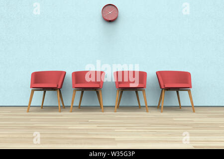 3D rendering of chairs and clock in a waiting room Stock Photo