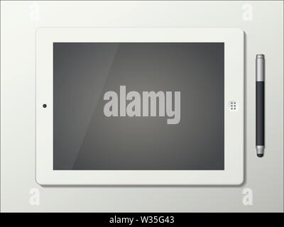 Tablet and Stylus pen isolated on white background Stock Vector