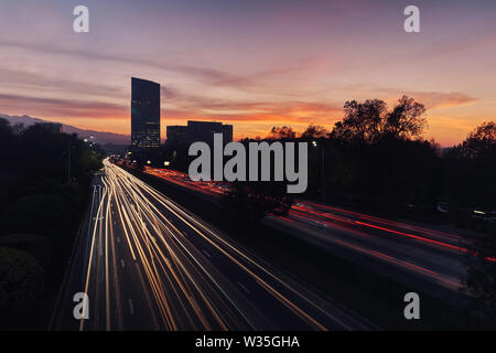 Beautiful traffic light trails of Al-Farabi street in Almaty, Kazakhstan Stock Photo