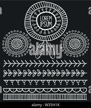 Hand drawn vector tribal elements,Boho style black Stock Vector