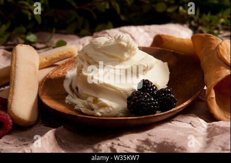 Bowl of Mascarpone Stock Photo