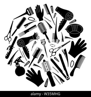 Black and white hairdresser tools concept Stock Vector