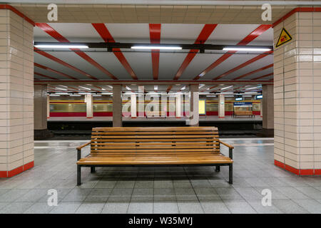 unfamiliar perspective of a platform at the Berlin Nordbahnhof railway undergroundstation Stock Photo