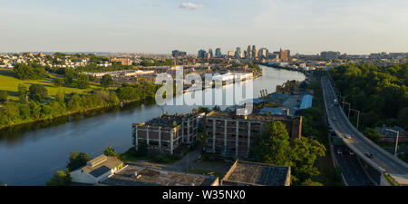 The James River flows by the Downtown Metro Area of Newark New Jersey Stock Photo