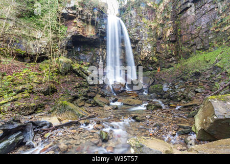 Melincourt Water Fall in full February flow Stock Photo