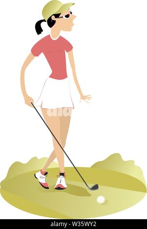 Young golfer woman on the golf course illustration Stock Vector