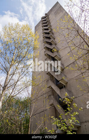 Residential area of abandoned Pripyat city in Chernobyl Exclusion Zone, Ukraine Stock Photo