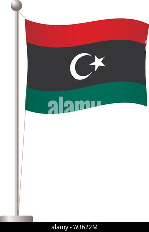 libya flag on pole. Metal flagpole. National flag of libya vector illustration Stock Vector