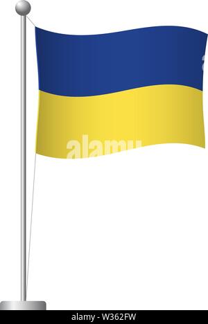 Ukraine flag on pole. Metal flagpole. National flag of Ukraine vector illustration Stock Vector