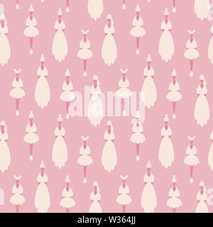 seamless vector pattern with dolls in white dresses on powder pink background Stock Vector