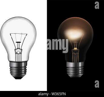 on and off light bulbs realistic illustration vector Stock Vector