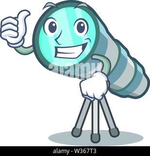 Thumbs up cartoon telescope in the toy warehouse Stock Vector