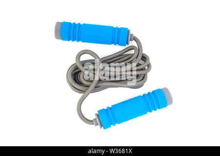Skipping rope or jumping rope isolated on white background. Selective focus and crop fragment Stock Photo