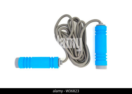 Skipping rope or jumping rope isolated on white background. Selective focus and crop fragment Stock Photo