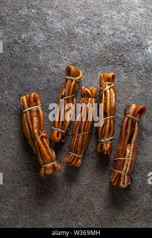 Pacific chilean australian edible dried seaweed COCHAYUYO on concrete gray background Stock Photo