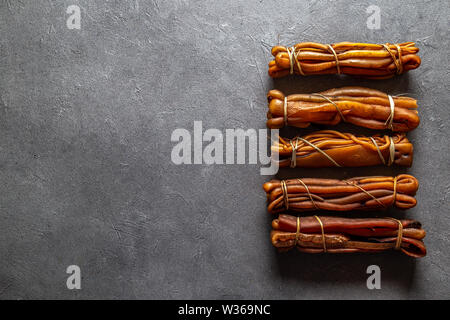 Pacific chilean australian edible dried seaweed COCHAYUYO on concrete gray background Stock Photo