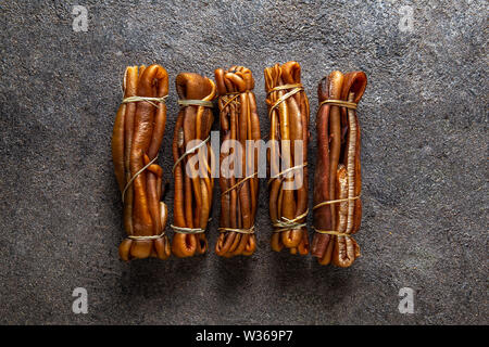 Pacific chilean australian edible dried seaweed COCHAYUYO on concrete gray background Stock Photo