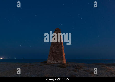 Lonely lighthouse and the milky way in the night starry sky Stock Photo