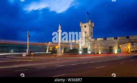 Puertas de Tierra Cadiz Spain by Night Stock Photo