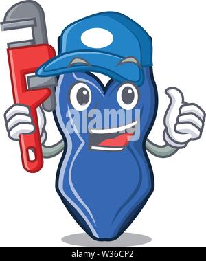 Plumber swimsit on a mascot wood table Stock Vector