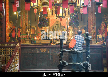 Sheong Wan, Hong Kong-13th March 2019: The interiors of Man Mo temple. It is a famous tourists landmark in Hong Kong island. Stock Photo