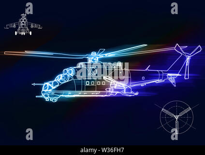 Helicopter concept illustration with outlines set with front and side view Stock Photo