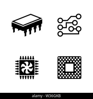 Computer Chips. Simple Related Vector Icons Set for Video, Mobile Apps, Web Sites, Print Projects and Your Design. Black Flat Illustration on White Ba Stock Vector