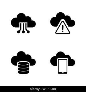 Cloud Settings. Simple Related Vector Icons Set for Video, Mobile Apps, Web Sites, Print Projects and Your Design. Black Flat Illustration on White Ba Stock Vector
