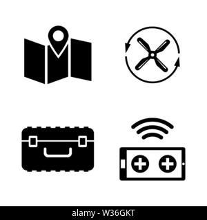 Quadrocopter. Simple Related Vector Icons Set for Video, Mobile Apps, Web Sites, Print Projects and Your Design. Black Flat Illustration on White Back Stock Vector