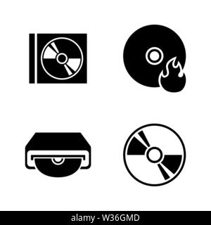 Compact Disk. Simple Related Vector Icons Set for Video, Mobile Apps, Web Sites, Print Projects and Your Design. Black Flat Illustration on White Back Stock Vector